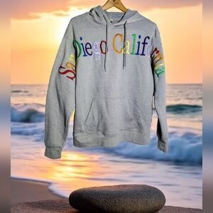 Teenax Embroidered Gray M San Diego California Hoodie Rainbow Letters